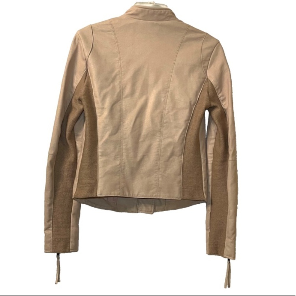 Free People Moto Jacket Vegan Leather Sz 4 Blush Pink /Taupe - Picture 3 of 5